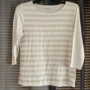 Liz Claiborne Women's Crewneck Sequin-Stripe Long Sleeve T-shirt - Cream -Size L